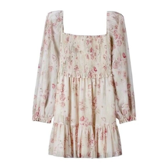 Wilfred Tempest Floral Square Neck Smocked Bodice Mini Dress Women’s Size M - Picture 11 of 11